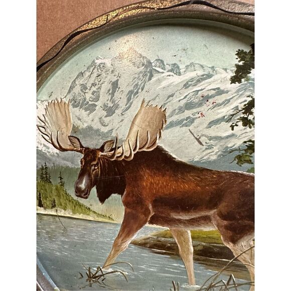 James L Artig “Moose” Aluminum Tin Tray Vintage 1960s Lithograph 11” Diameter - Picture 3 of 7